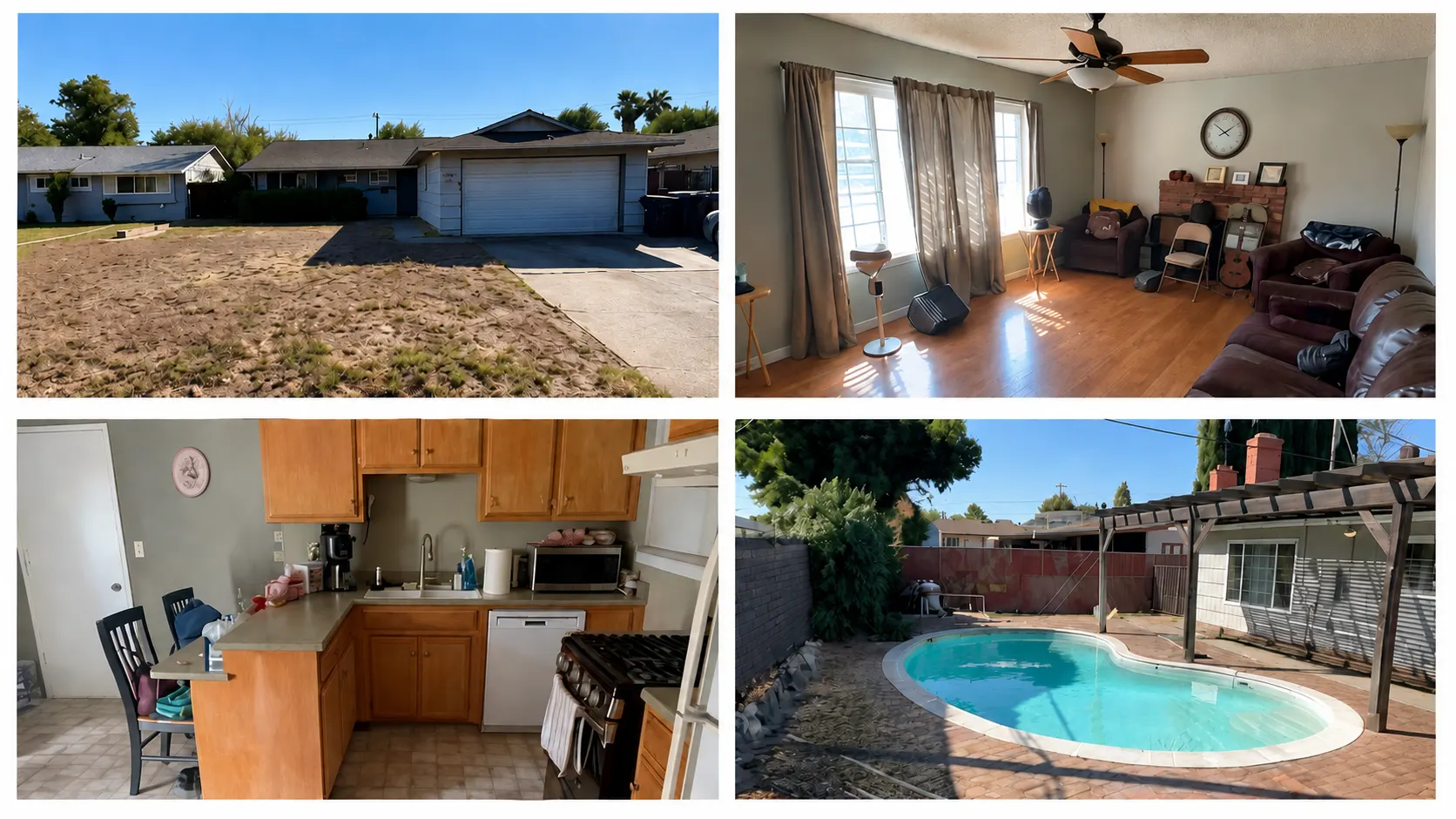 Single-story home sold as-is with pool