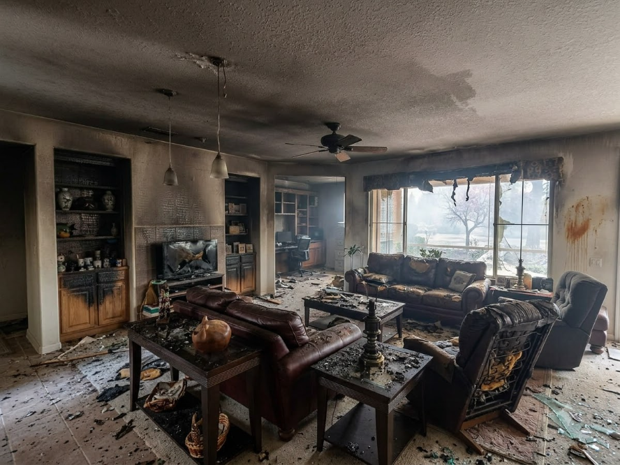 Fire-damaged house in Roseville with smoke damage
